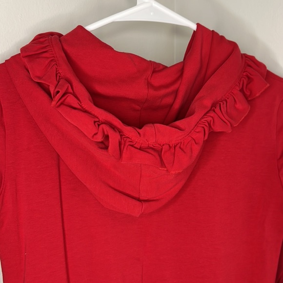 Red, ruffled, zip up with hoodie , kids size 10T - Picture 4 of 4